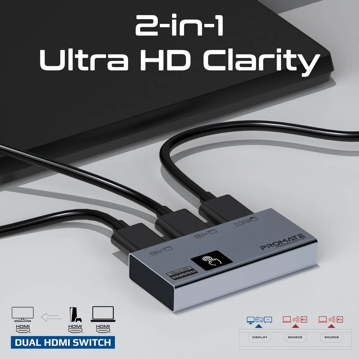 Promate MediaSwitch-2T 8K HDMI Switch with Touch Control - Image 2