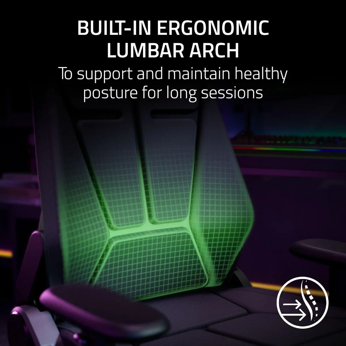 كرسي ألعاب Razer Soma Chroma قماش أسود بإضاءة RGB لاسلكية، دعم قطني، إسفنج مزدوج الكثافة وإمالة 155° - Image 5