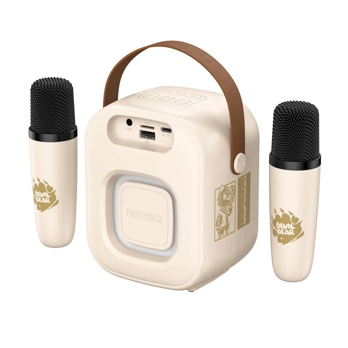 ONIKUMA L7 RGB Bluetooth Karaoke Speaker with 2 Microphones - Beige - Image 2