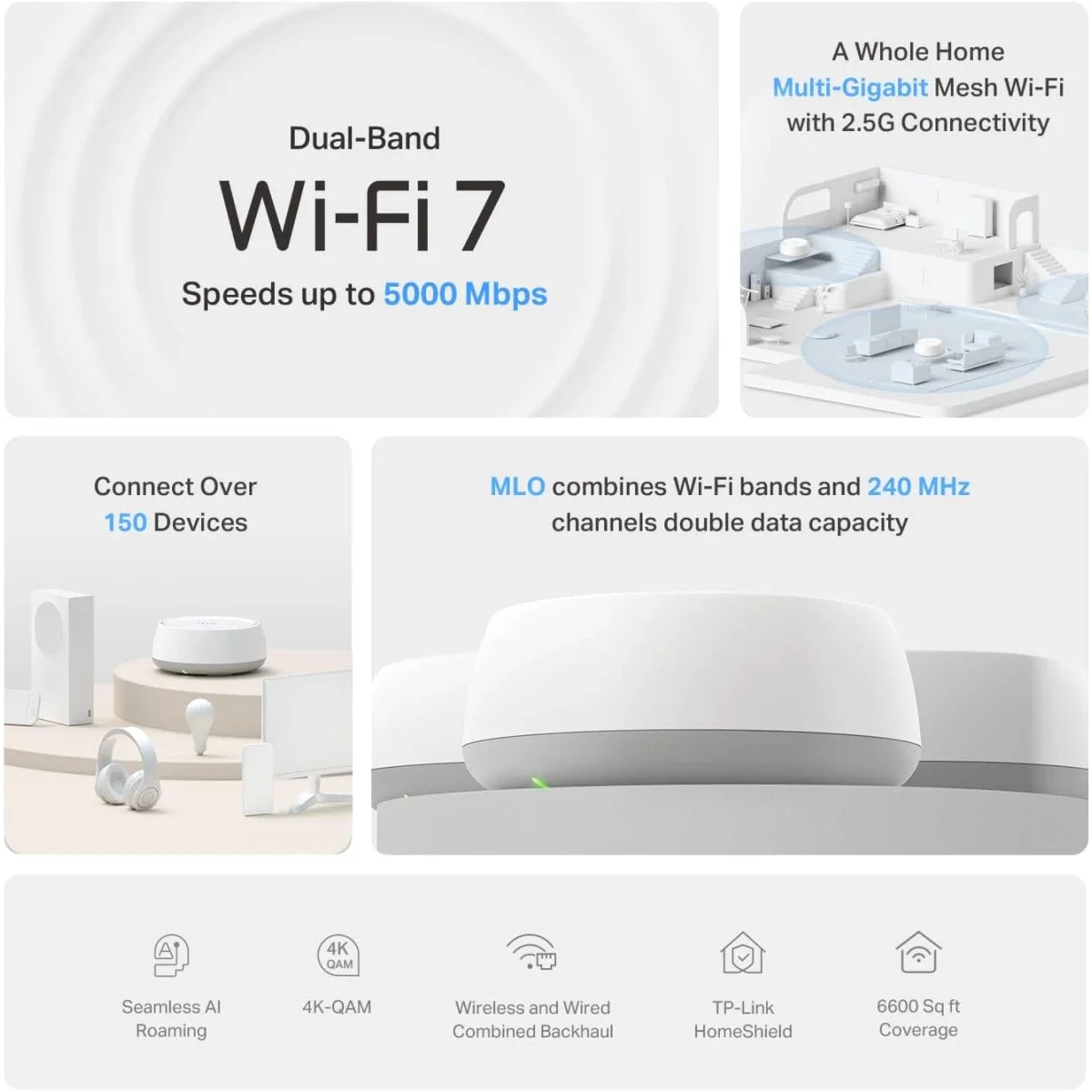 نظام شبكي للانترنت لتغطية المنزل بالكامل Mesh Wi‑Fi 7 ثنائي النطاق TP-LINK Deco BE25 BE5000 عبوة 3 قطع - Image 3