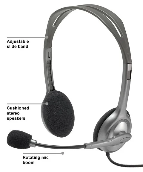 سماعة رأس سلكية Logitech 981-000214 H110 ستيريو مع ميكروفون دوار وقابس 3.5 مم مزدوج - أسود - Thumbnail 18