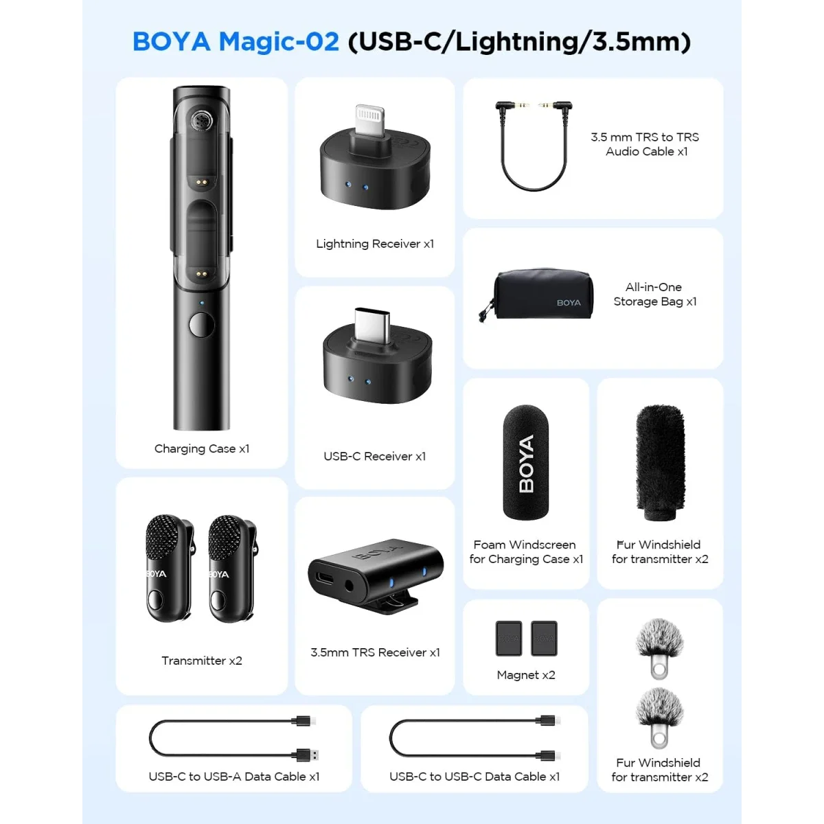 ميكروفون لافالير لاسلكي Boya Magic-02 ‏4 في 1، بطارية 30 ساعة، مدى 328 قدم - Thumbnail 7