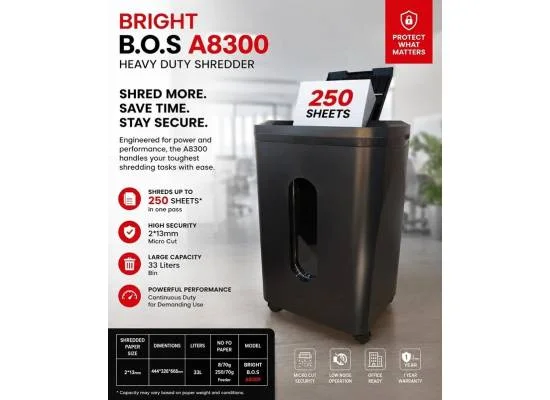 فرامة ورق BRIGHT B.O.S A8300 عالية السعة بتغذية تلقائية وفرم دقيق - Thumbnail 2
