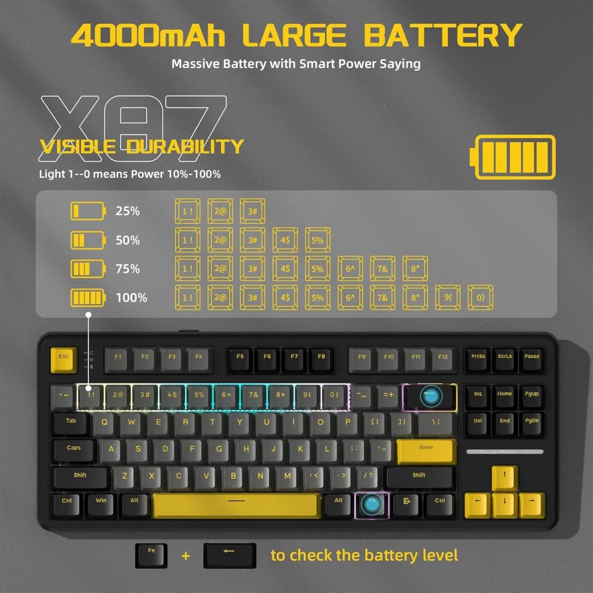 ATTACK SHARK X87 75% TKL Wireless Mechanical Gaming Keyboard, RGB, Star Black - Image 4