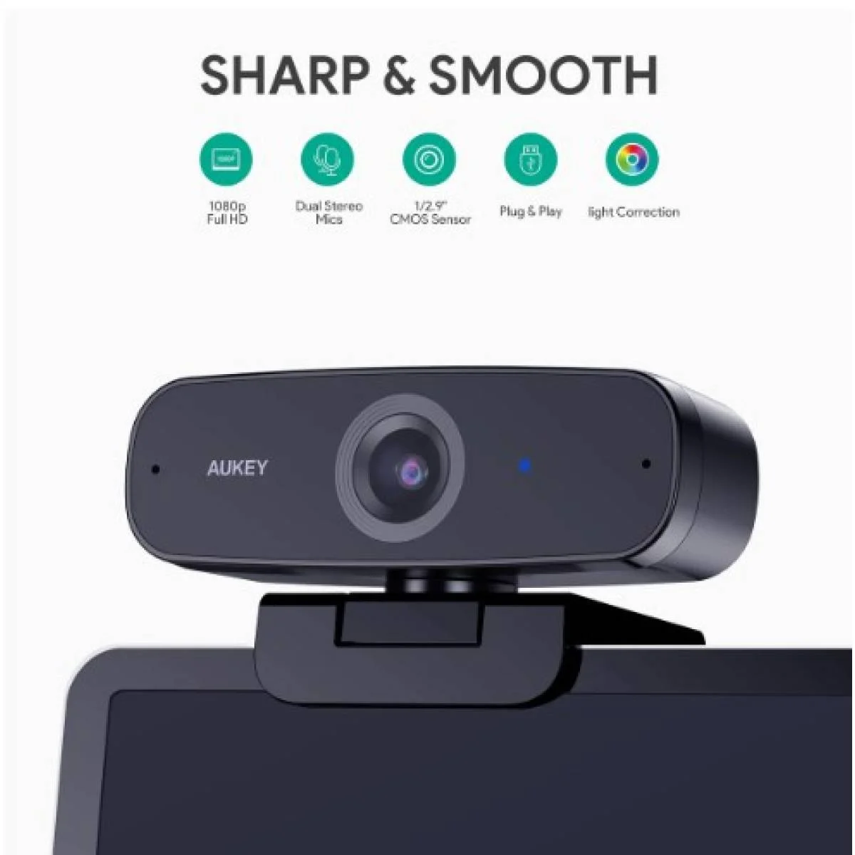كاميرا ويب AUKEY PC-W3 Impression للبث المباشر بدقة 1080p مع ميكروفون ستيريو لعزل الضوضاء