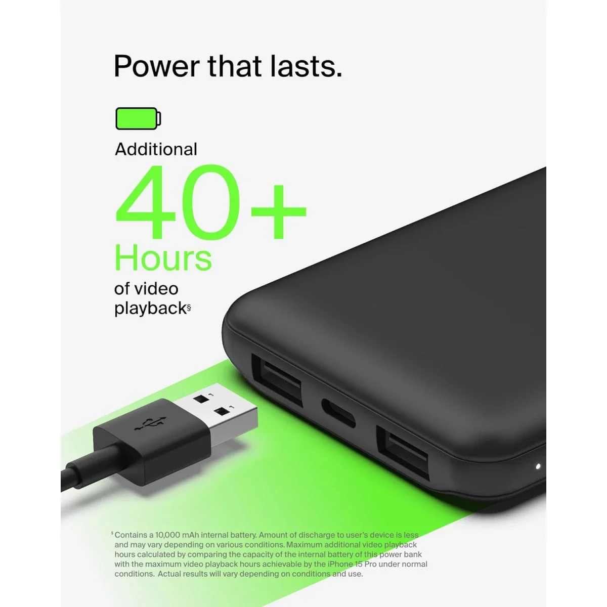 Belkin BoostCharge 10,000mAh USB-C Power Bank with 2 USB-A Ports, 15W - Black - Thumbnail 6