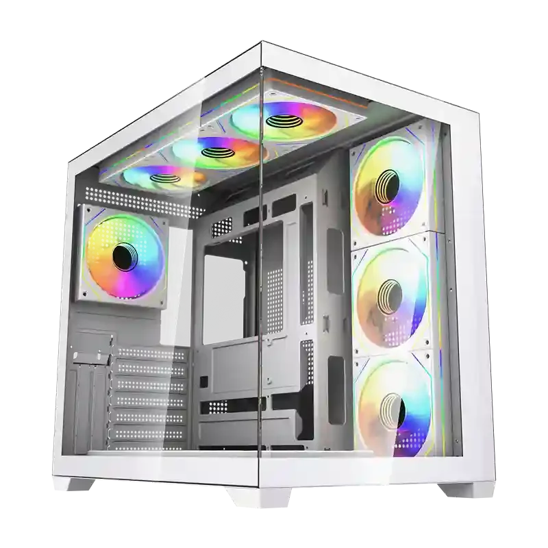 كيس ألعاب Fantech CG85X Lumina X ميد تاور أبيض مع 6 مراوح ARGB