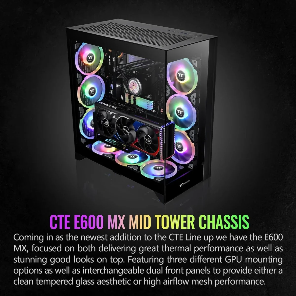 هيكل كمبيوتر Thermaltake CTE E600 MX E-ATX ميد تاور مع كابل Riser بطول 400mm PCIe 4.0 - أسود - Thumbnail 3