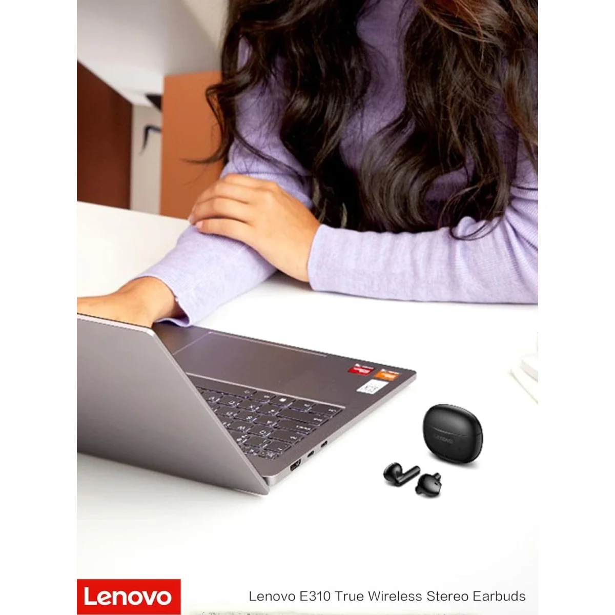 سماعات أذن Lenovo E310 لاسلكية بالكامل، Bluetooth 5.3، ENC، مشغلات 13 مم، Type-C، بطارية 20 ساعة، أسود - Image 3