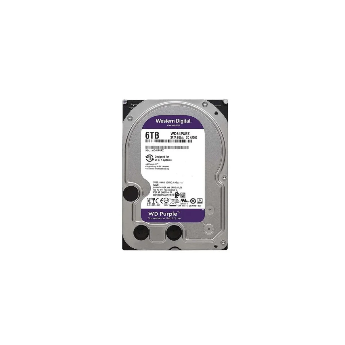 قرص صلب داخلي Western Digital WD64PURZ Purple للمراقبة 6TB 3.5 إنش SATA 6Gb/s