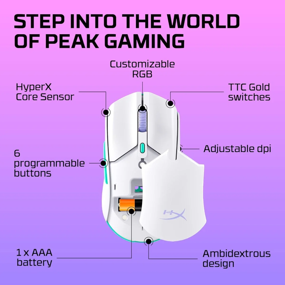 ماوس ألعاب HyperX Pulsefire Haste 2 Core Wireless Bluetooth لاسلكي خفيف 59G - أبيض - Thumbnail 9