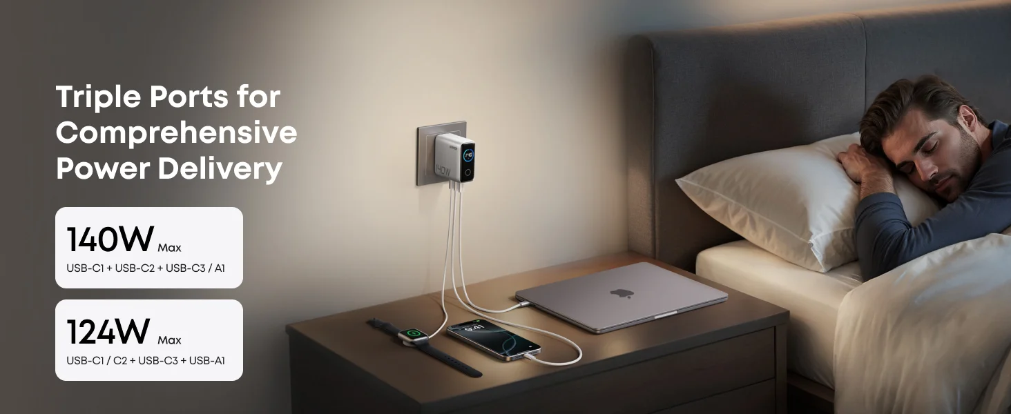 Anker 140W 4-Port GaN USB-C Charger with Smart Display, Black - Thumbnail 12