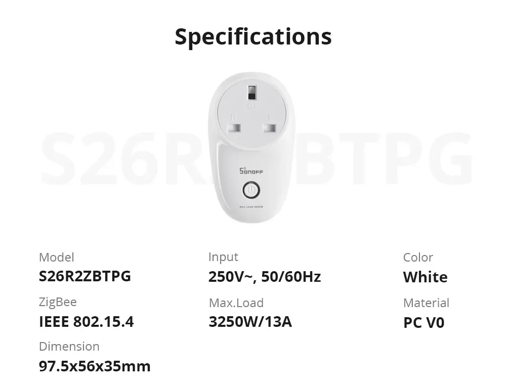 SONOFF S26R2ZBTPF-CFH Zigbee 3.0 Smart Plug 16A EU with Energy Monitoring - Thumbnail 20