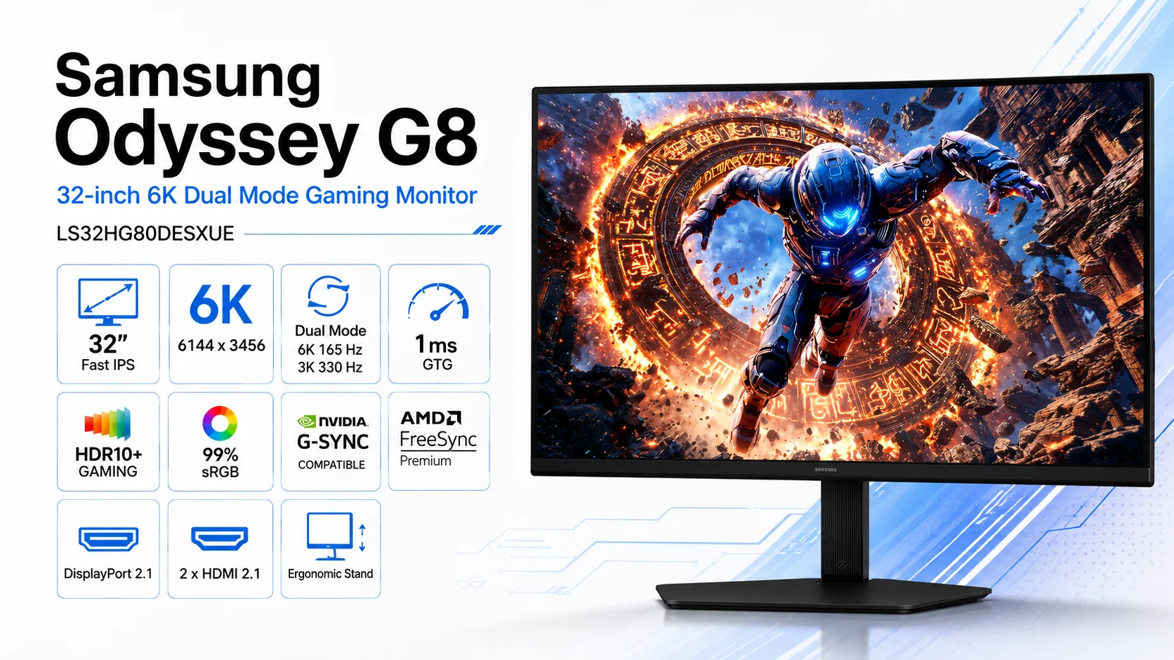 شاشة ألعاب Samsung Odyssey G8 G80HS مقاس 32 إنش بدقة 6K وتردد 165 هرتز / 3K وتردد 330 هرتز Fast IPS - أسود - Image 9