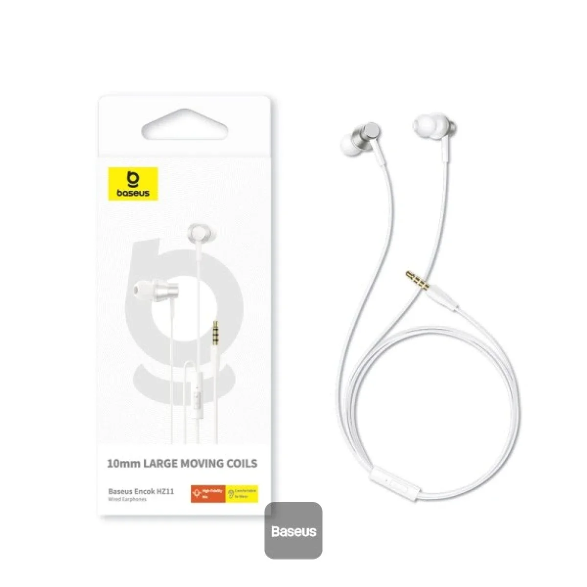 Baseus Encok HZ11 Wired In-Ear Earphones with Mic, 3.5mm Jack - White - Image 5