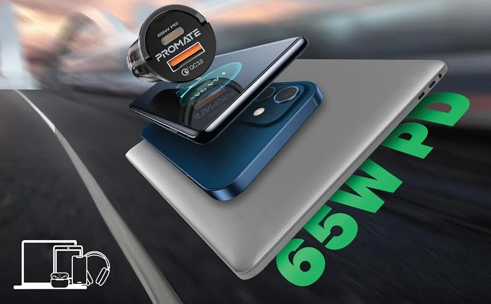 شاحن موبايل للسيارة Promate TransDrive-65W شفاف بقدرة 65 واط مع USB-C PD وUSB-A QC 3.0 - Image 9
