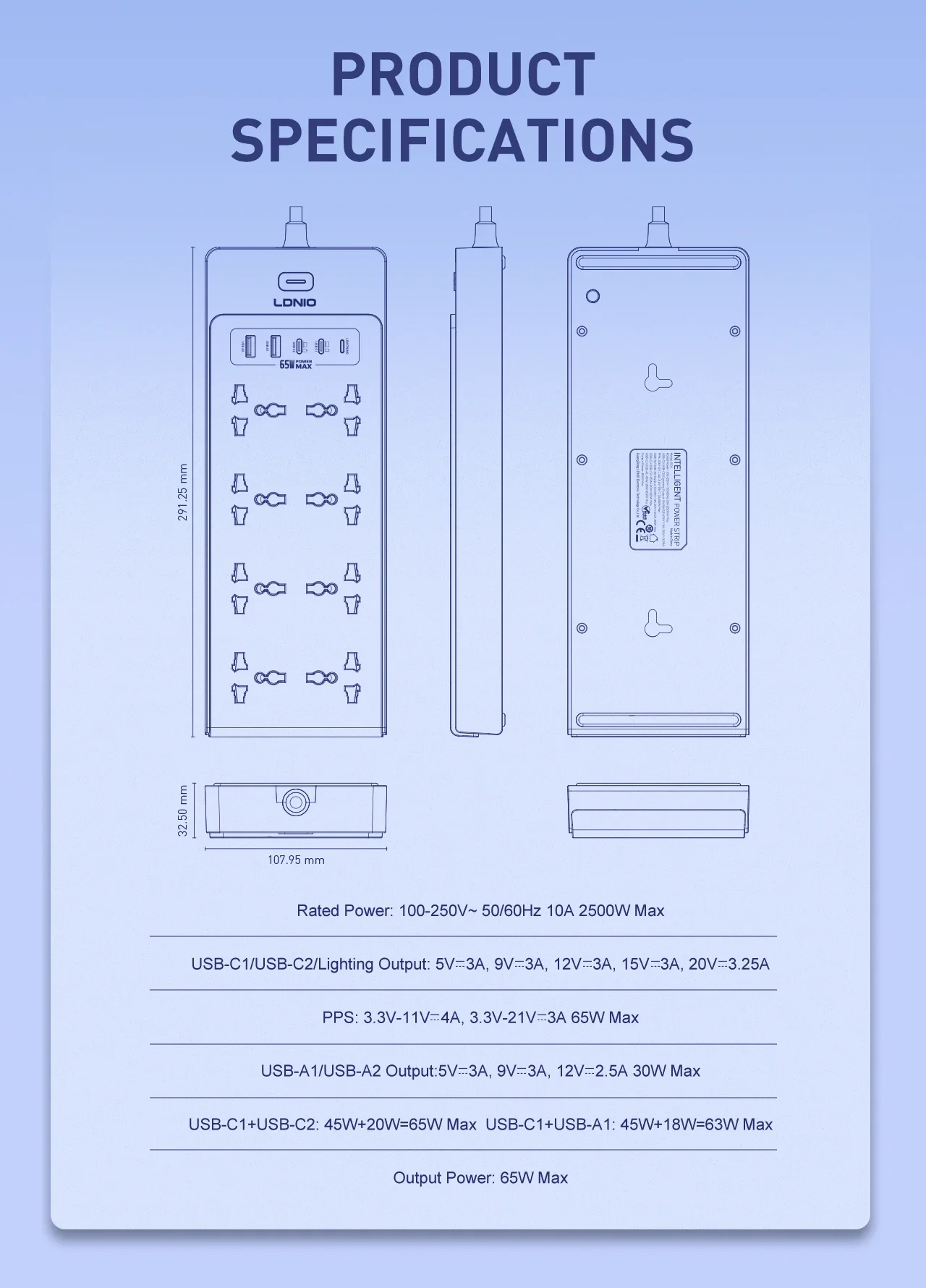 LDNIO SC4 13-in-1 65W GaN PD Power Strip with 8 AC Outlets, 2m Cable - Image 17