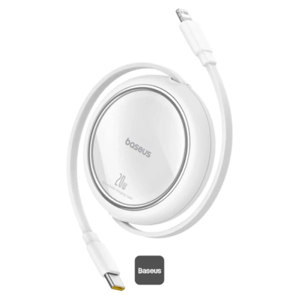 كابل Baseus Free2Pull Mini قابل للسحب من USB-C إلى Lightning بقوة 20W بطول 1 متر أبيض