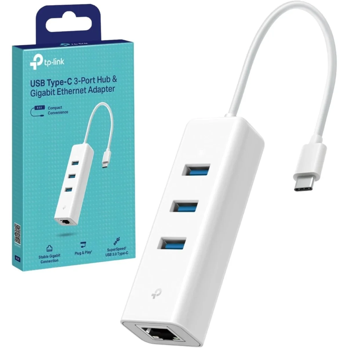 TP-LINK UE330C USB Type-C 3-Port Hub with Gigabit Ethernet Adapter White