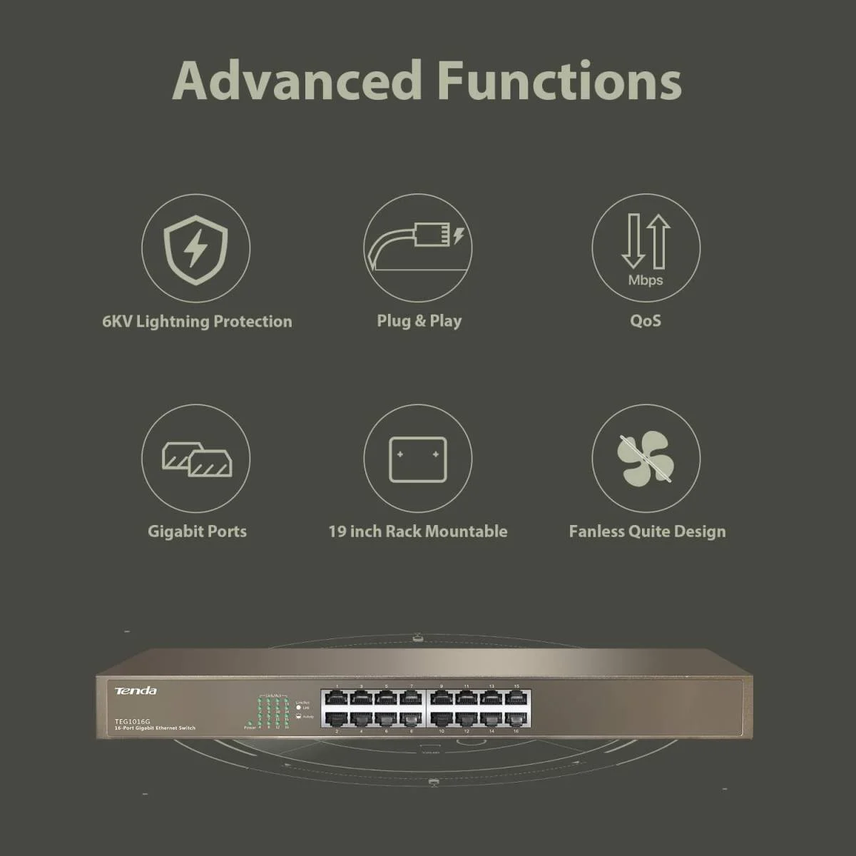 Tenda TEG1016G 16-Port Gigabit Unmanaged Rackmount Ethernet Switch - Image 2