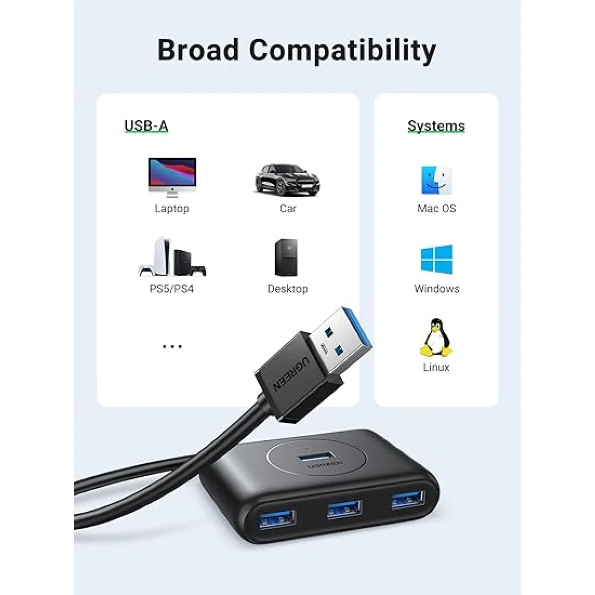 UGREEN USB 3.0 4-Port Hub with 1m Cable, 5Gbps Data Transfer - Thumbnail 2