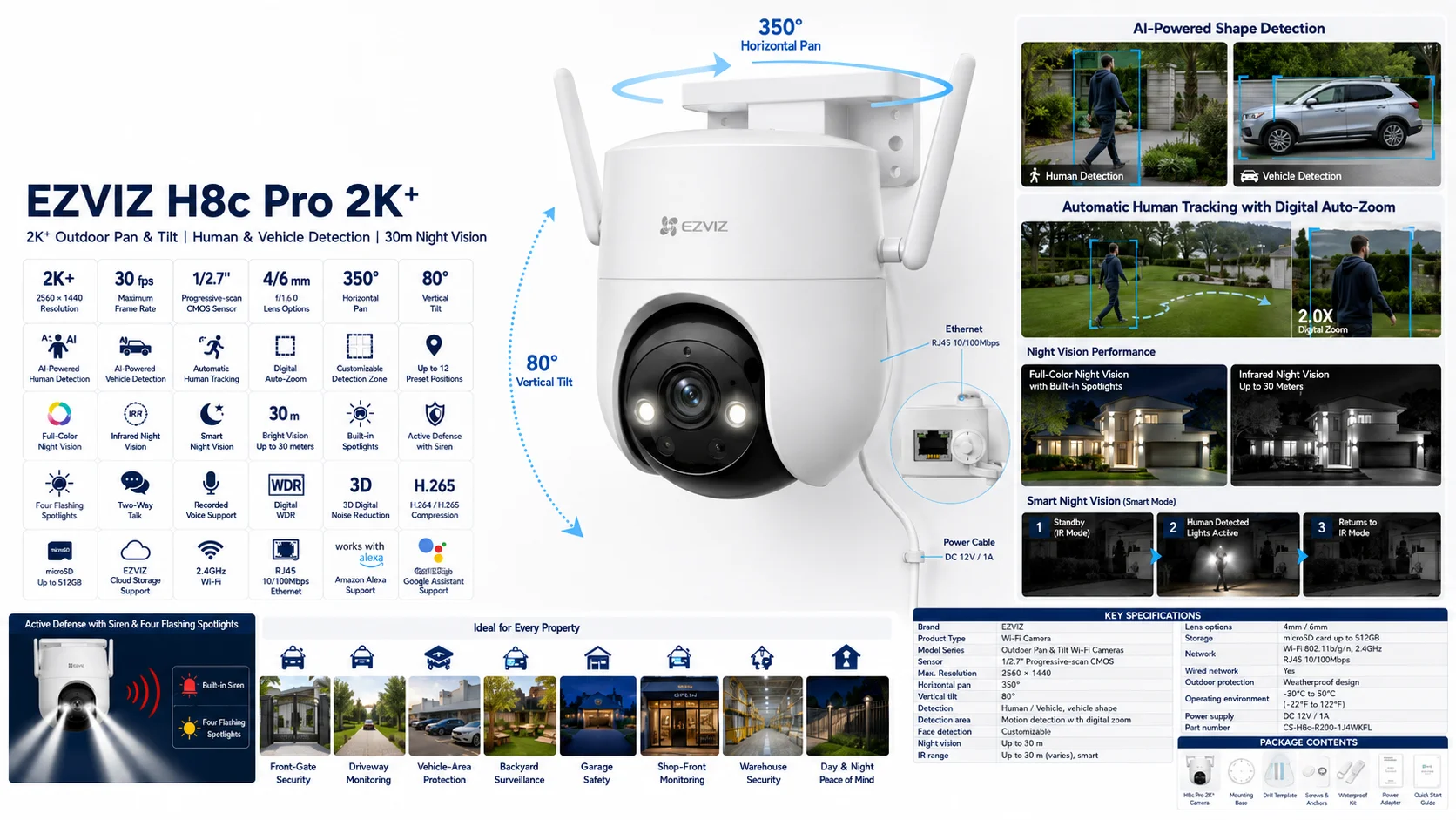 EZVIZ H8c Pro 2K+ Outdoor Pan & Tilt Wi-Fi Security Camera 4MP CS-H8C-R200-1J4WKFL - Image 8