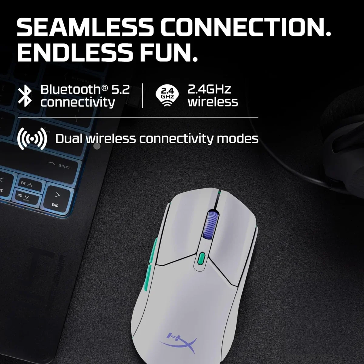 ماوس ألعاب HyperX Pulsefire Haste 2 Core Wireless Bluetooth لاسلكي خفيف 59G - أبيض - Thumbnail 3
