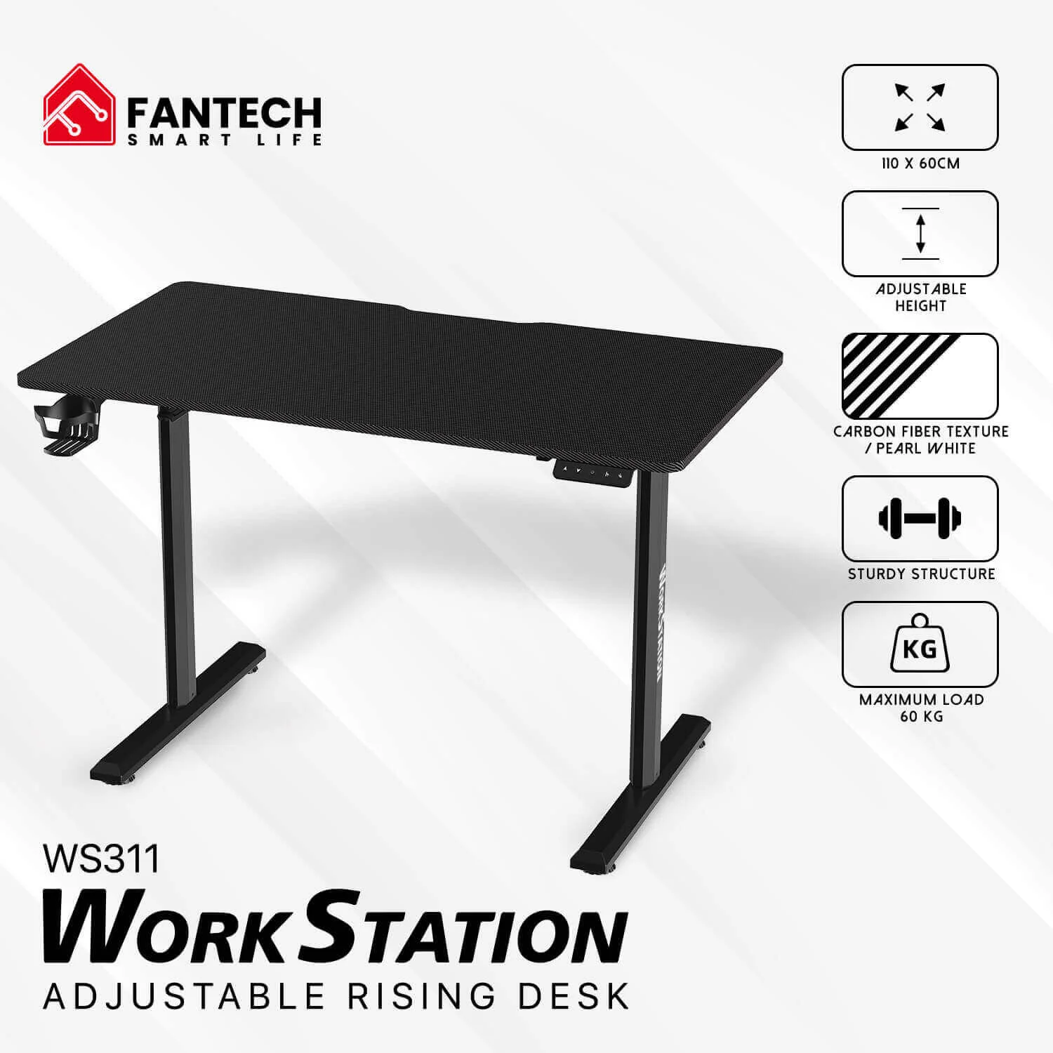Fantech Workstation WS311 Adjustable Rising Desk Black - Image 4