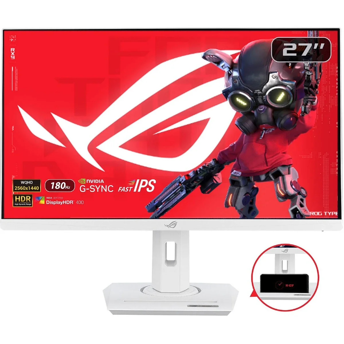 شاشة ألعاب Asus ROG Strix XG27ACS 27 إنش QHD Fast IPS بتردد 180 هرتز واستجابة 1 مللي ثانية، أبيض