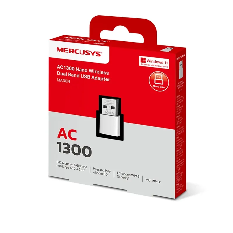 محول واي فاي USB MERCUSYS MA30N AC1300 نانو ثنائي النطاق - Thumbnail 6