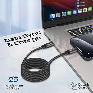 كابل Promate Springy USB-C إلى USB-C مغناطيسي مجدول 60 واط 120 سم أسود - Image 12