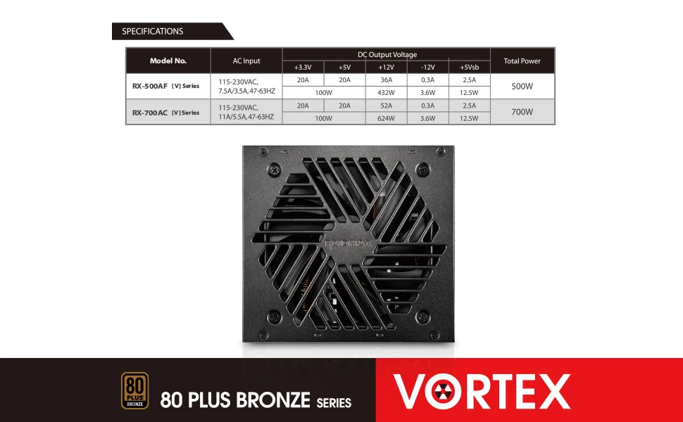 مزود طاقة Raidmax Vortex بقدرة 700 واط وكفاءة 80 بلس برونزي ATX مع مروحة هادئة 120 مم، أسود - Thumbnail 9