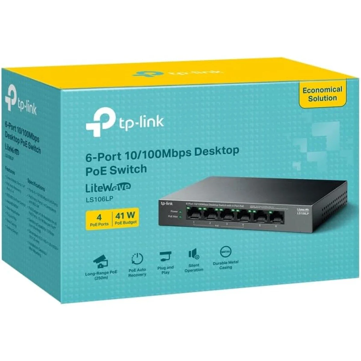 TP-LINK LS106LP 6-Port 10/100Mbps Ethernet Switch with 4-Port PoE, 41W PoE Budget - Image 1