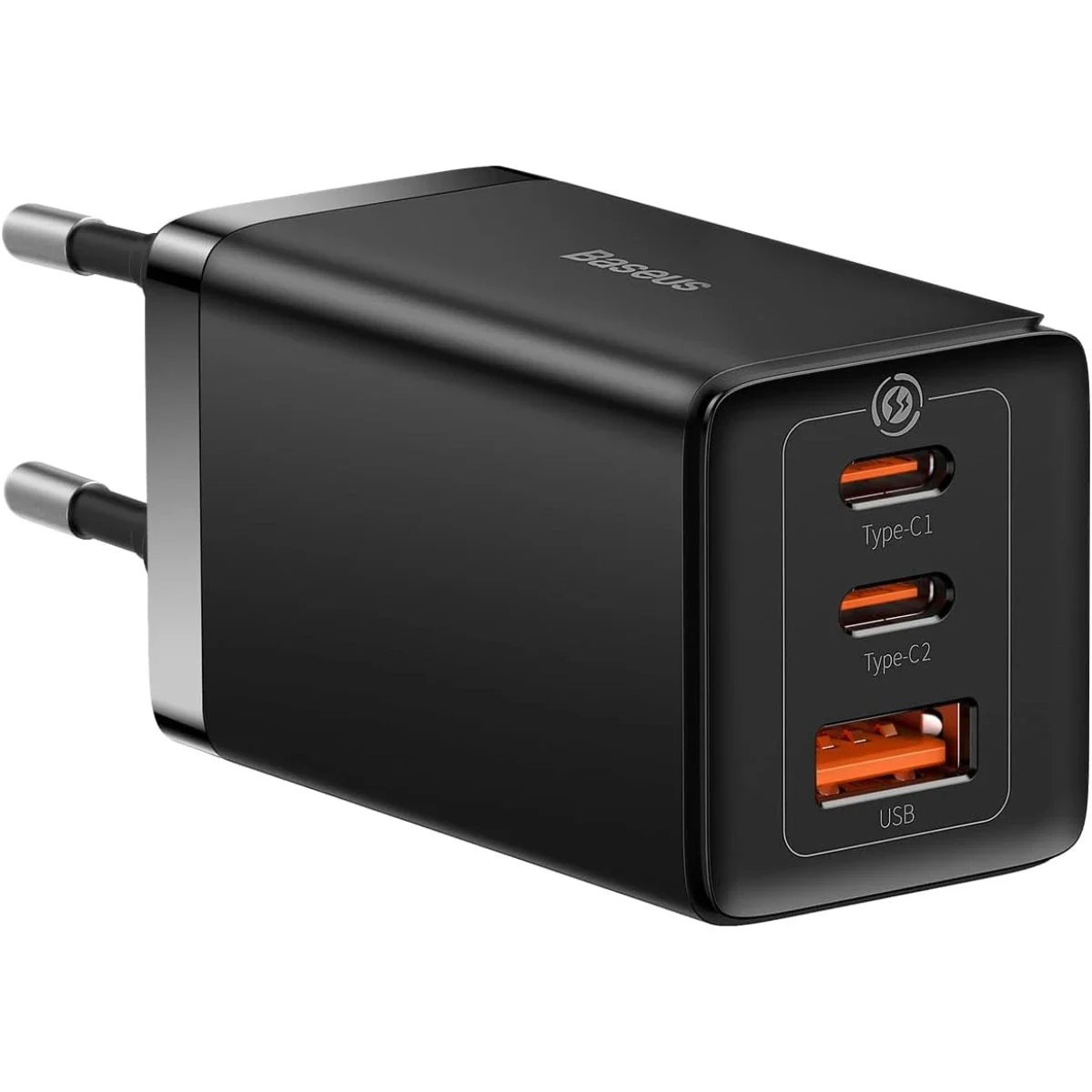 شاحن جداري Baseus GaN5 Pro سريع 65 واط مع 3 منافذ وكابل USB-C بطول 1 متر - أسود
