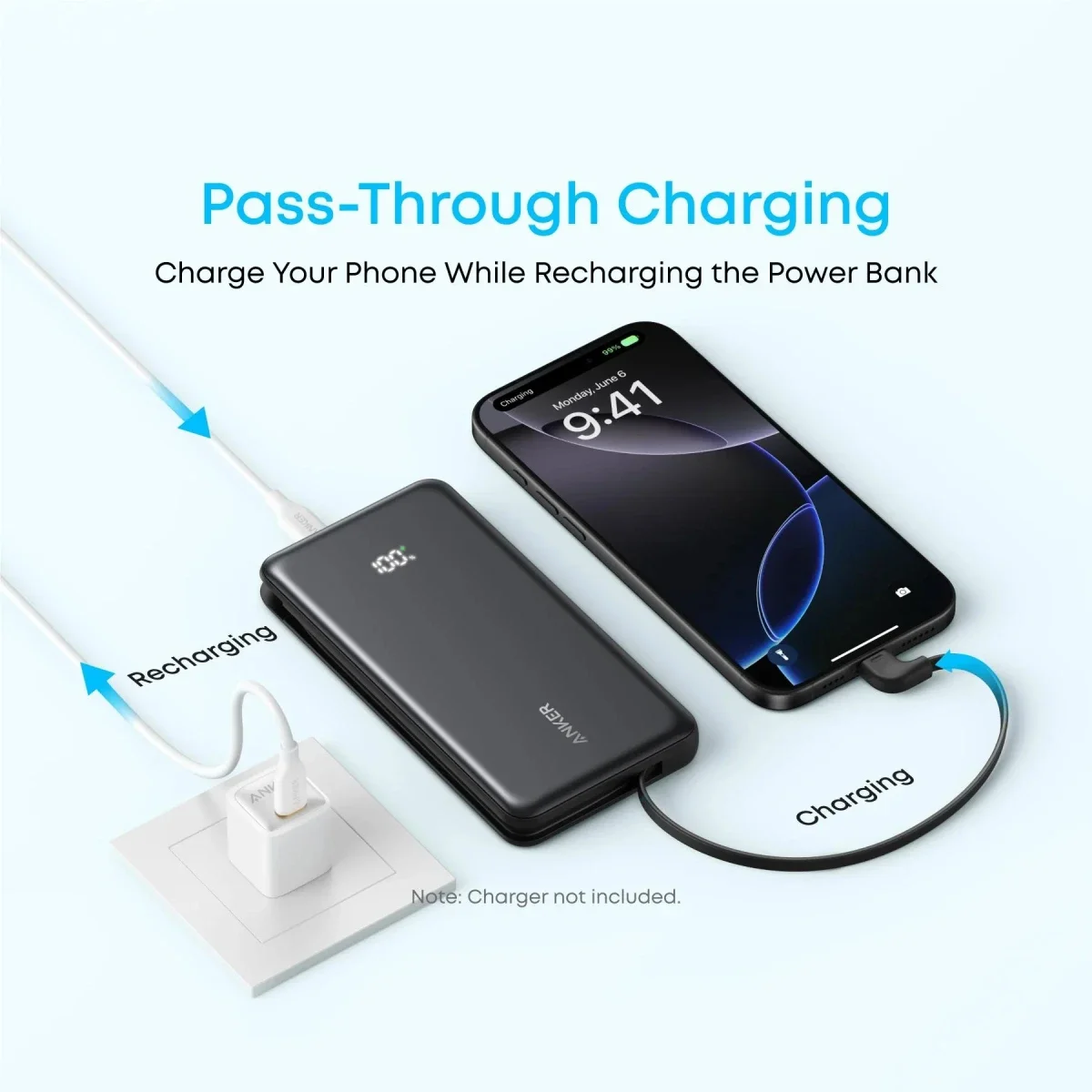 Anker Zolo 10000mAh 22.5W Power Bank with Built-In USB-C Cable - Black - Thumbnail 3