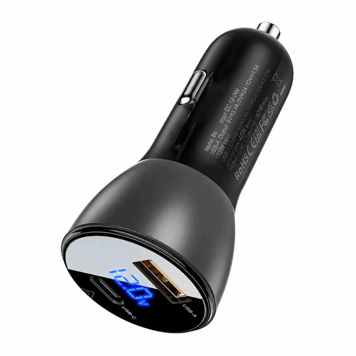 ACEFAST B6 63W Dual-Port Metal Car Charger with Digital Display – Transparent Black - Thumbnail 3