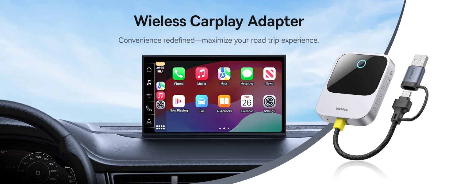 Baseus PrimeTrip Wireless CarPlay Adapter for iPhone, Grey - Thumbnail 10