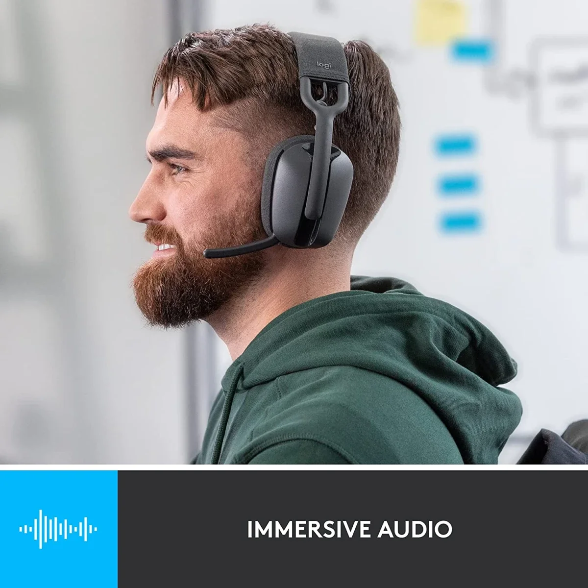 سماعة رأس Logitech Zone Vibe 100 خفيفة الوزن بتقنية Bluetooth وميكروفون عازل للضوضاء - Graphite - Thumbnail 2