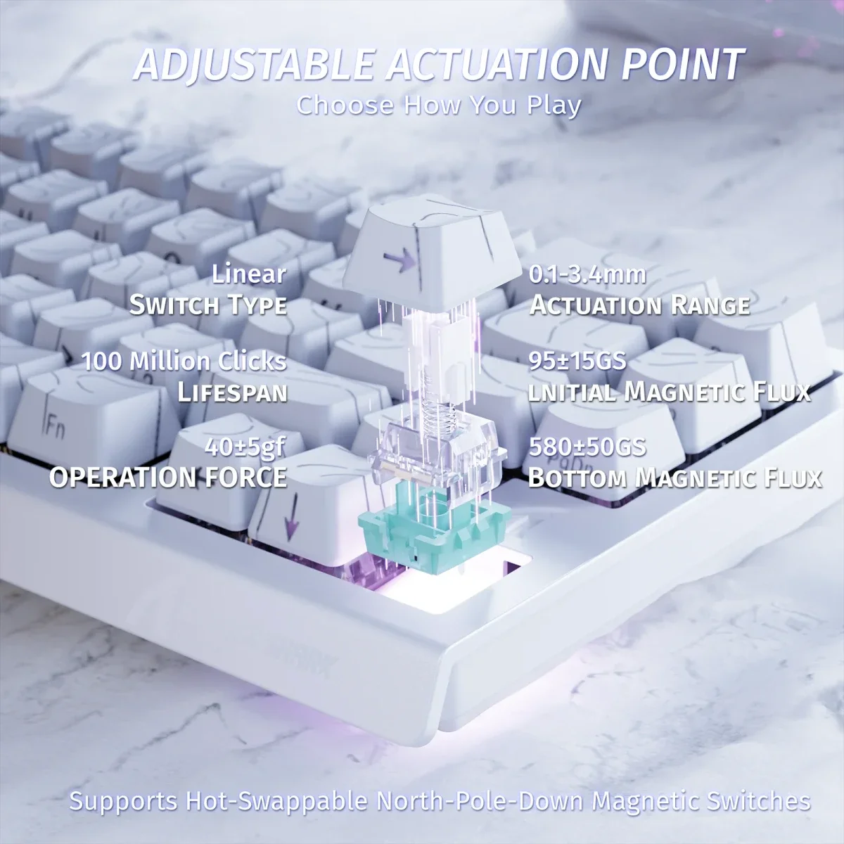 كيبورد ألعاب ATTACK SHARK X68 HE مغناطيسي سلكي 65% White Contours - Image 5
