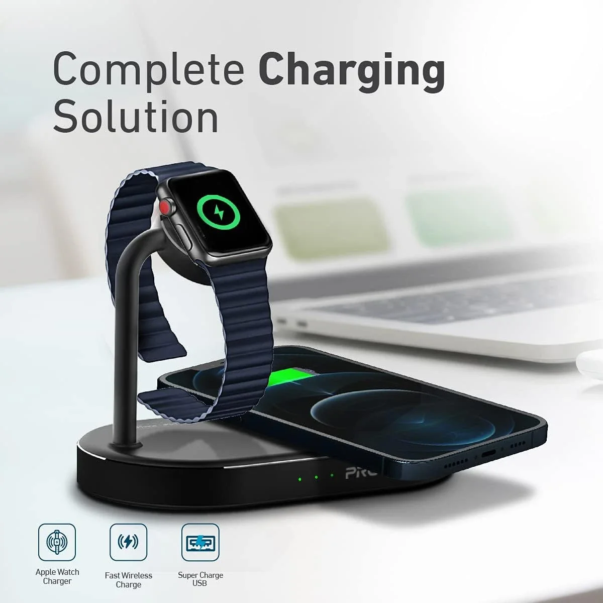 قاعدة شحن لاسلكي 3 في 1 Promate WavePower بقدرة Qi 15 واط ومنفذ USB-A 24 واط - Thumbnail 2