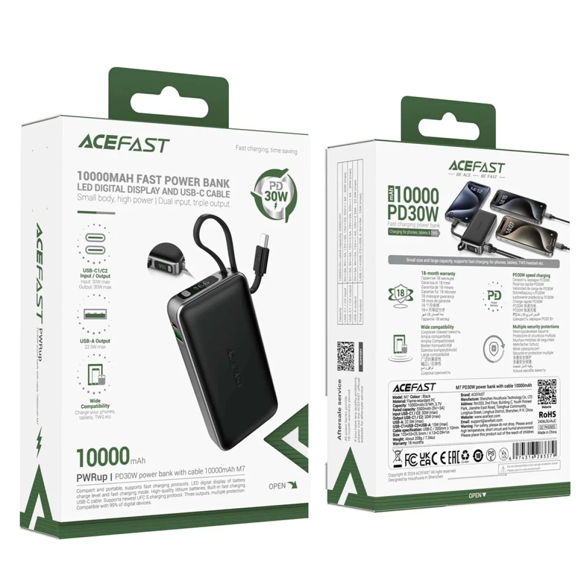 باور بانك ACEFAST M7 بسعة 10000 مللي أمبير وقدرة PD 30 واط مع كابل USB-C - أسود - Image 7