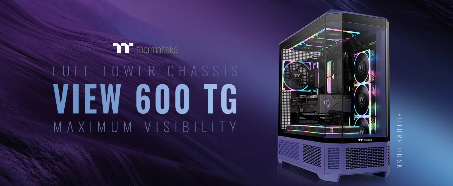 هيكل كمبيوتر Thermaltake View 600 TG فل تاور مع دعم رادياتير 420 مم و6.0 إنش LCD Panel Kit - Future Dusk - Image 9