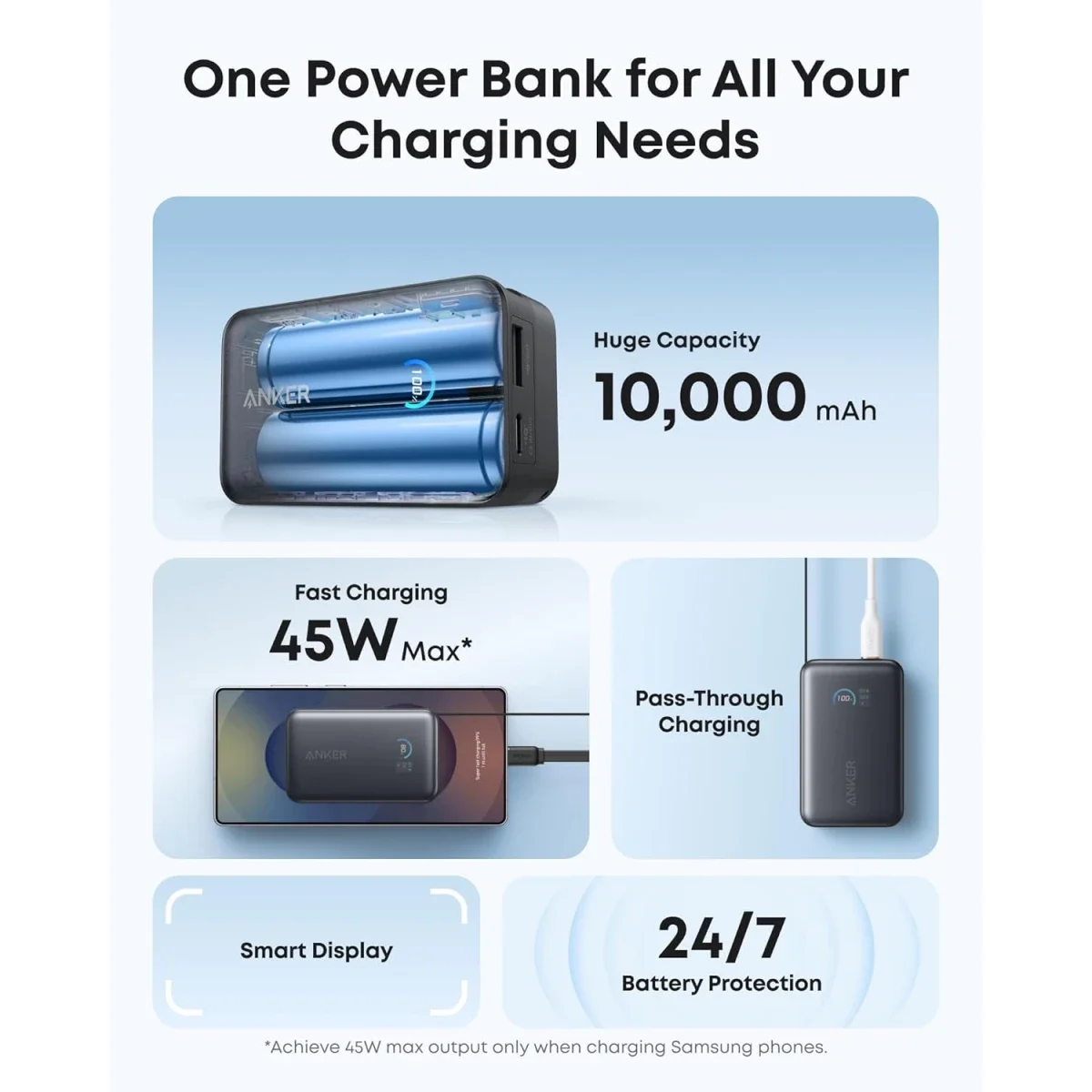 باور بنك Anker Nano بسعة 10,000mAh وقدرة 45W مع كابل USB-C قابل للسحب - أسود - Thumbnail 6