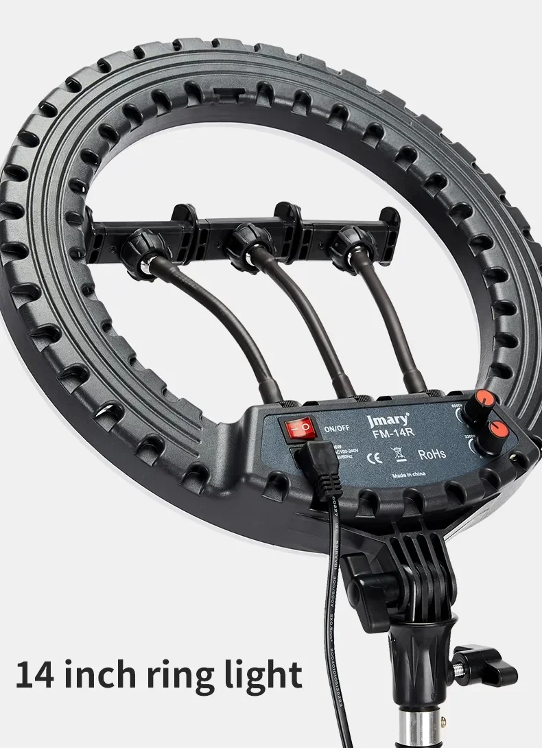 إضاءة حلقية LED Jmary FM-14R مقاس 14 إنش للبث المباشر والتصوير - أسود - Image 9