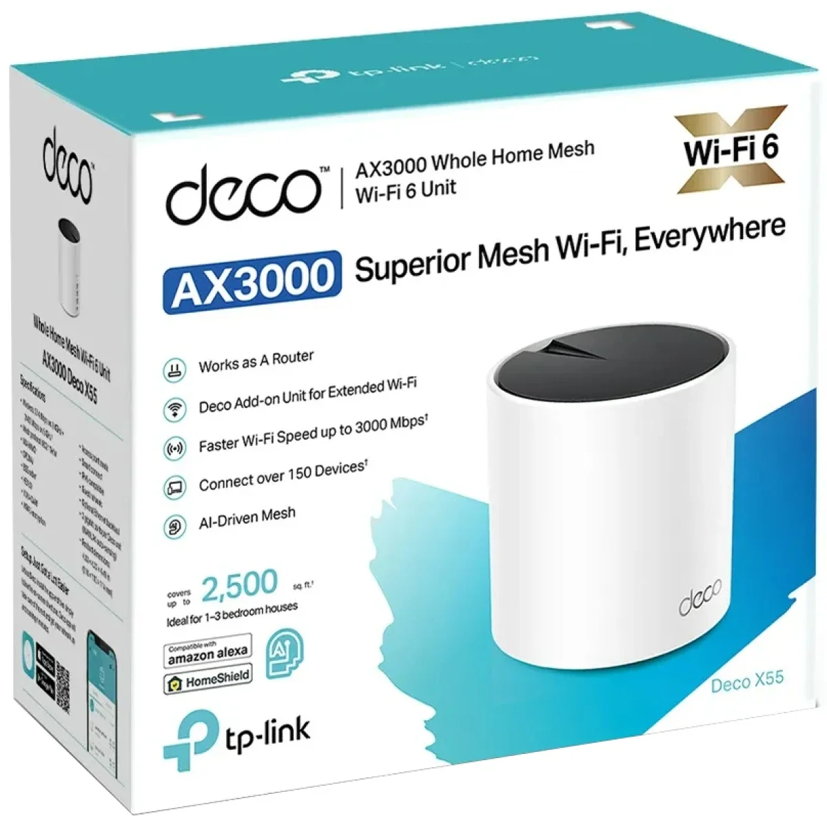 TP-LINK Deco X55 AX3000 Wi-Fi 6 Mesh System with 3 Gigabit Ports, 2500 sq. ft. Coverage, 1-Pack
