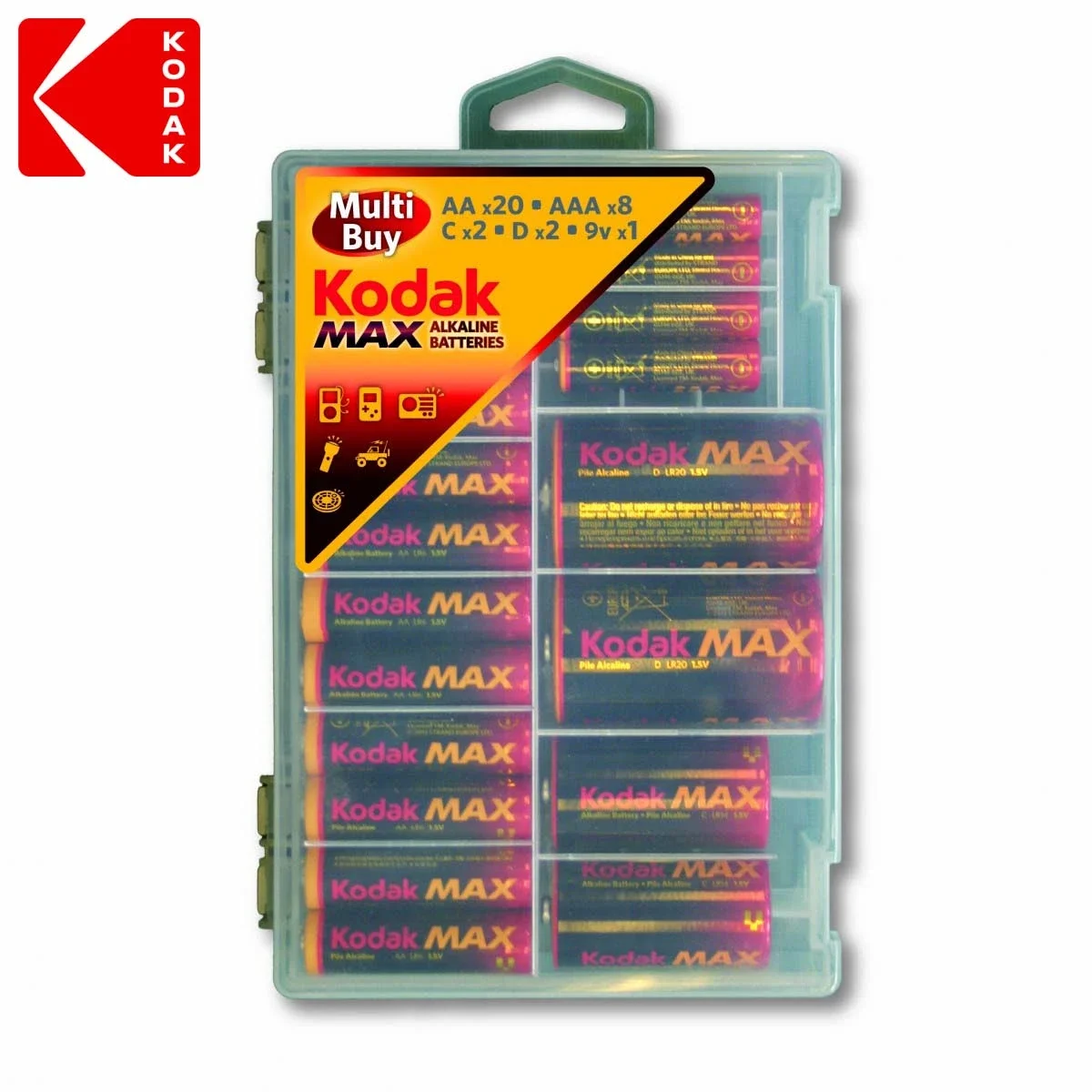 بطاريات Kodak Max قلوية – AA عدد 20، AAA عدد 8، C عدد 2، D عدد 2 و9 فولت عدد 1