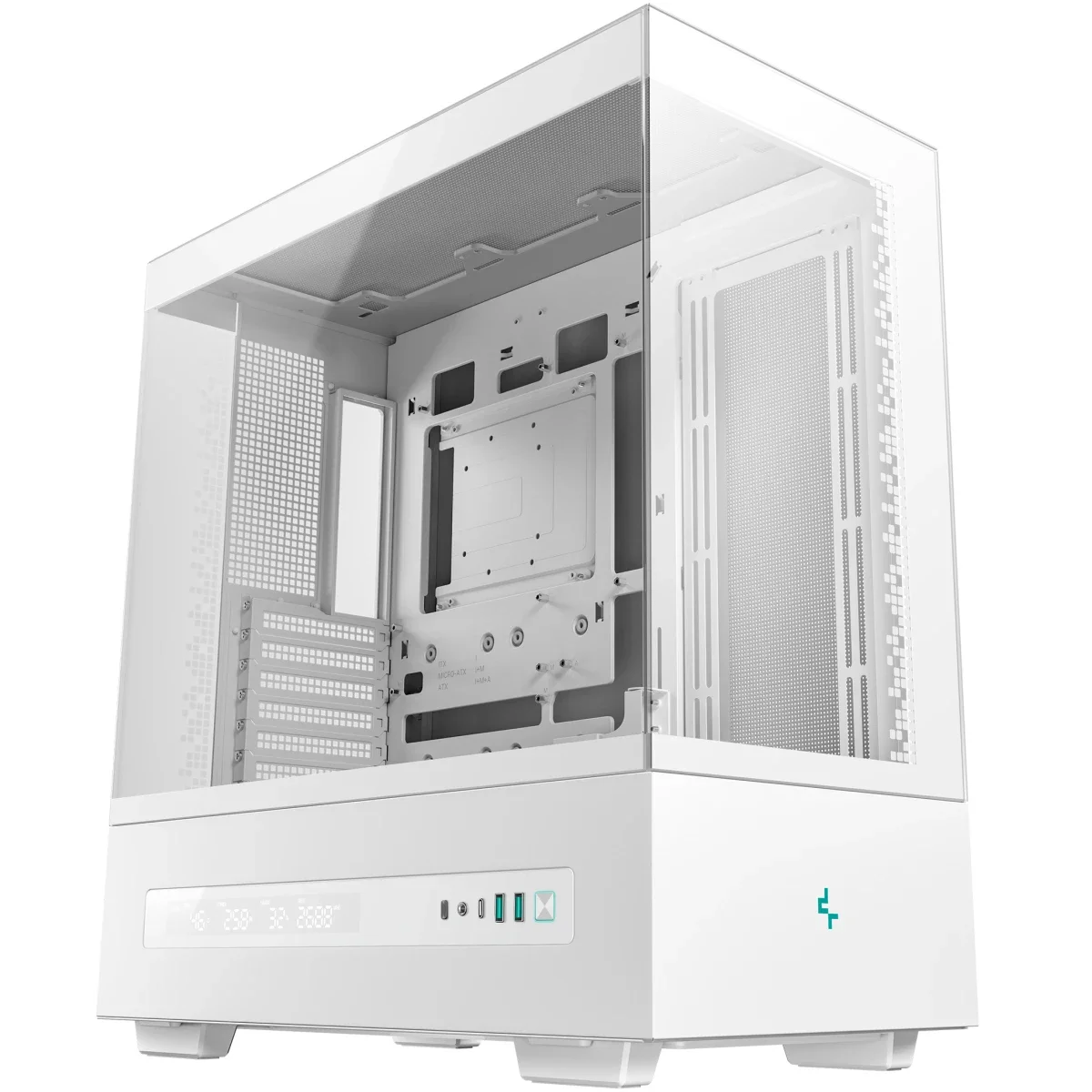 هيكل كمبيوتر DeepCool CH690 DIGITAL ميد تاور مع لوحة زجاجية جزئية وشاشة رقمية ودعم راديتر 420 مم أبيض - Thumbnail 2