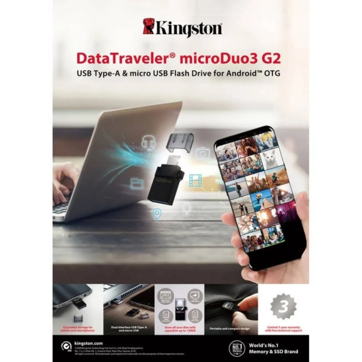 فلاش ميموري OTG Kingston 128GB USB-A وmicroUSB DT MicroDuo 3 Gen2 - Image 3