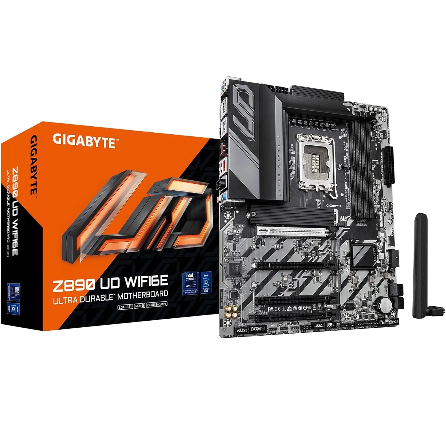 لوحة أم GIGABYTE Z890-UD-WIFI6E ATX لمعالجات Intel Core Ultra، LGA 1851، DDR5، 3 منافذ M.2، PCIe 5.0