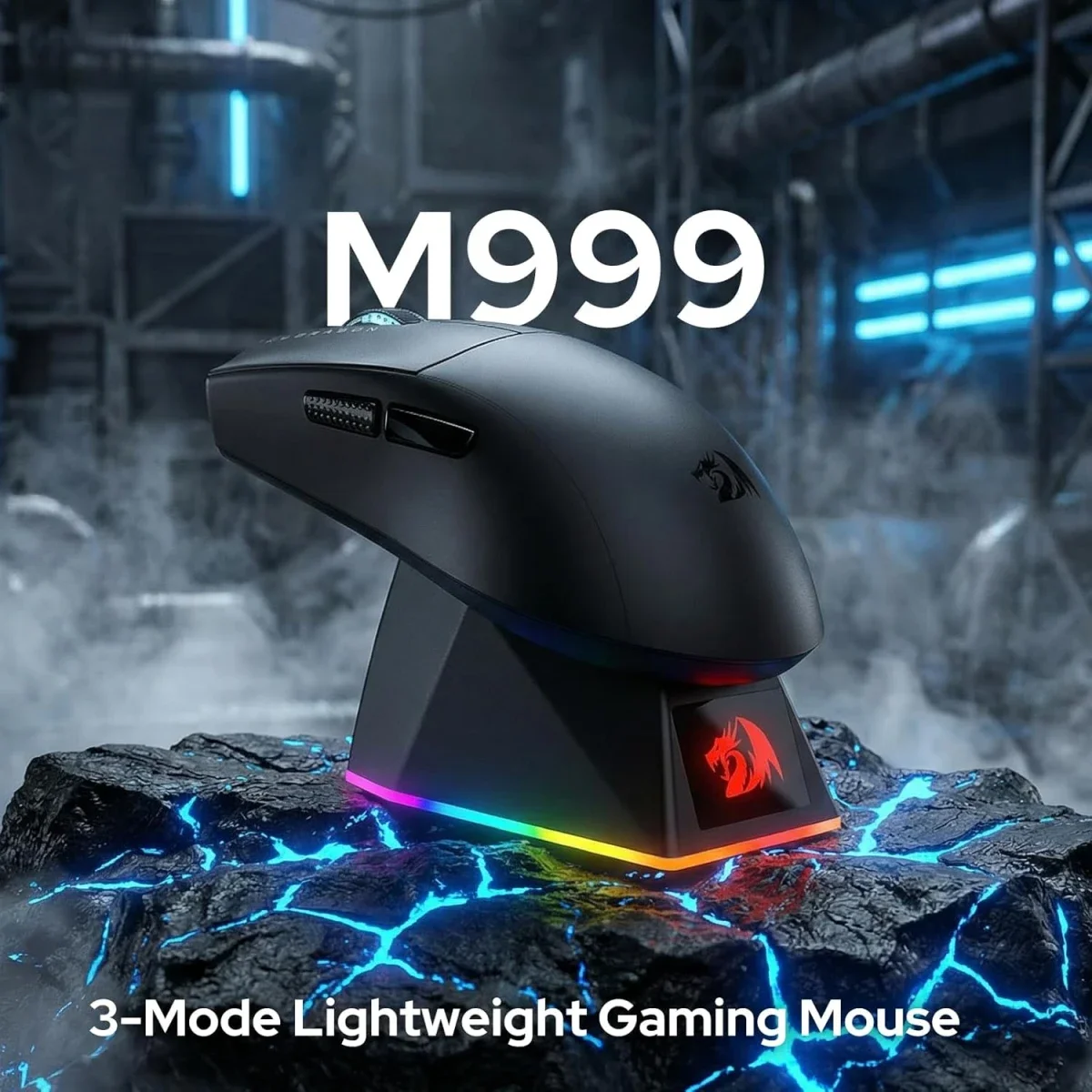 ماوس ألعاب Redragon K1NG M999 لاسلكي فائق الخفة ثلاثي الاتصال مع قاعدة شحن RGB، أسود، 45000 DPI - Thumbnail 7